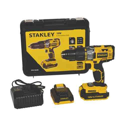 Дрель-шуруповерт STANLEY STDC18LHBK-RU 18В Li-lon 2Ач 2 аккумулятора ударная арт. 1001365177