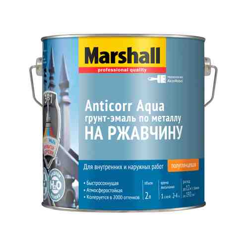 Грунт-эмаль акриловая MARSHALL Anticorr Aqua BW полуглянцевая 2л белый, арт.5255646 арт. 1001197861