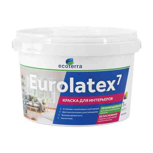 Краска акриловая ECOTERRA Eurolatex 7 для стен и потолков 3кг белая, арт.ЭК000135288 арт. 1001440173