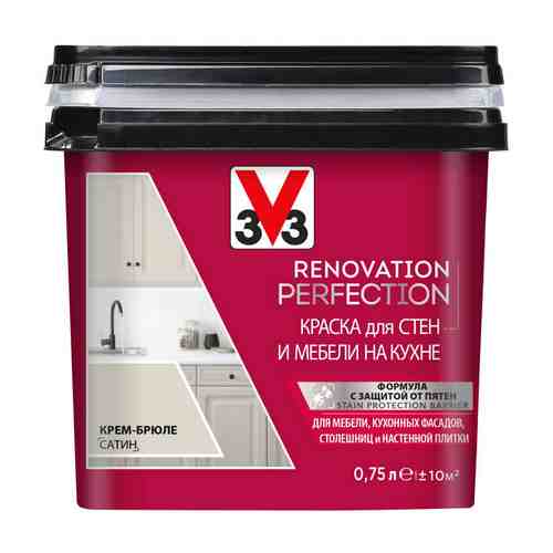 Краска акриловая V33 Renovation Perfection для стен и мебели на кухне 0,75л крем-брюле, арт.119704 арт. 1001370874