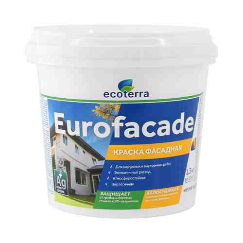 Краска латексная фасадная ECOTERRA Eurofacade 1,3кг белая, арт.ЭК000135299 арт. 1001440180