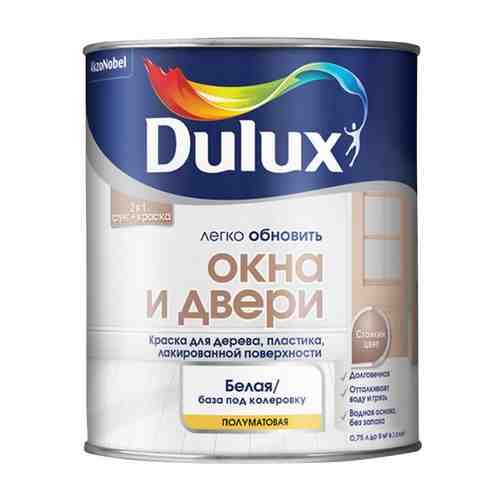 Краска в/д DULUX Окна и Двери база BW 0,75л белая, арт.5327289 арт. 1001279343