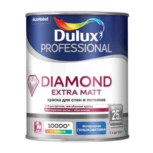 Краска в/д DULUX Trade Diamond Extra matt база BW для стен и потолков 1л белая, арт.5273931 арт. 1001310058