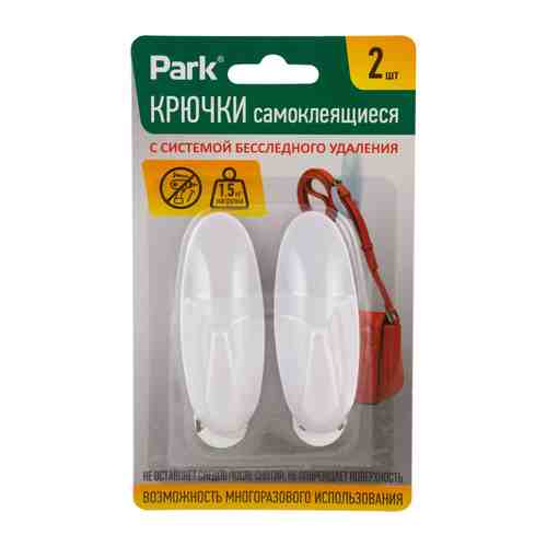 Крючок самоклеящийся PARK белый овал до 1,5кг 2шт арт. 1001341293