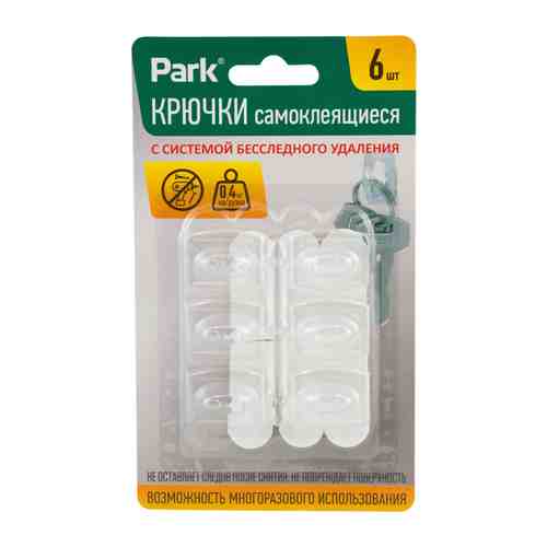 Крючок самоклеящийся PARK прозрачный до 0,4кг 6шт арт. 1001341285