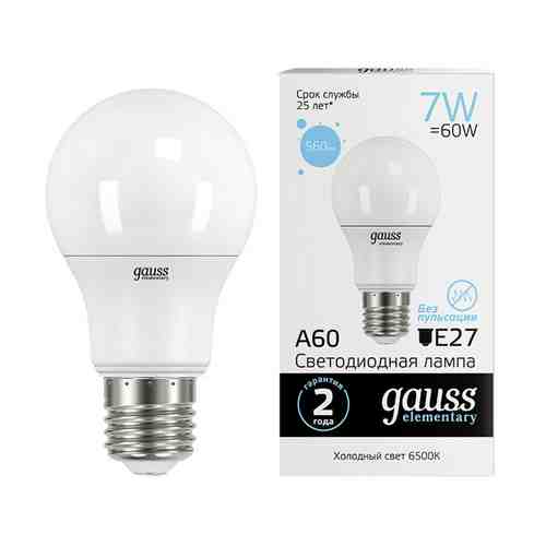 Лампа GAUSS Elementary 7Вт E27 LED 560Лм 6500K A60 шар арт. 1001403992